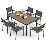 Tangkula 7 Piece Outdoor Dining Set, Patio Furniture Set w/ 6 Stackable Chairs & Large Rectangle Table, Dining Table Set for 6