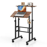 Tangkula Mobile Stand Up Desk, Adjustable Computer Desk, Height Adjustable and Special Tilting Surface Design