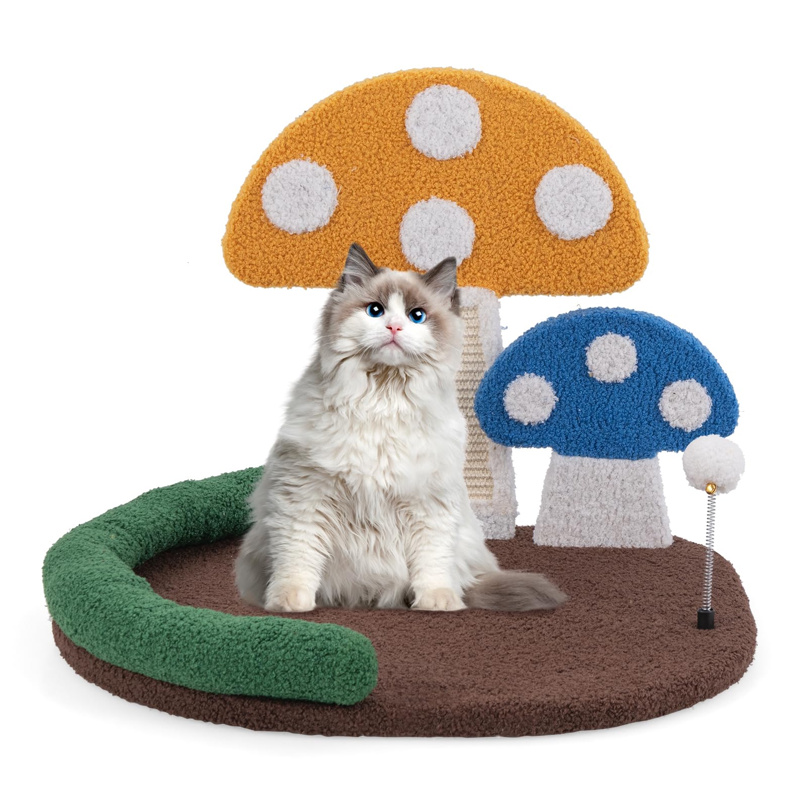 Tangkula 17 Inch Mushroom Cat Bed, Cat Claw Scratcher with Wide Large Platform, Sisal Scratching Panel