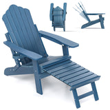 Tangkula Folding Adirondack Chair, All-Weather HIPS Lounge Chair w/Retractable Footrest & Adjustable Backrest