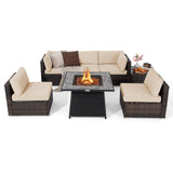 Tangkula 7 Pieces Patio Furniture Set with 35” 50000 BTU Propane Gas Fire Pit Table & Waterproof Cover for Firpit