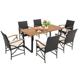 Tangkula 5 /7 PCS Patio Rattan Dining Set, Outdoor Wicker Chair & Dining Table Set