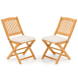 Tangkula 2 Pieces Folding Outdoor Dining Chairs, Acacia Wood Patio Chairs with Soft Cushions