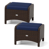 Tangkula 2 Pieces Outdoor Patio PE Wicker Ottomans with Removable Cushions