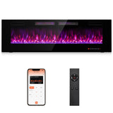 Tangkula 42/50/60/72 Inches Ultra-Thin Electric Fireplace, Wall-Mounted & Recessed Fireplace Heater with Smart APP Control, Compatible with Alexa