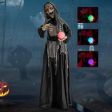 Tangkula 6 FT Halloween Animatronics Standing Witch, Talking Animated Wicked Witch with Light Up Eyes & Magical Ball