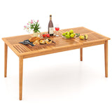 Tangkula 6-Person Outdoor Acacia Wood Dining Table, 67” x 35” Rectangular Bistro Table with 1.96” Umbrella Hole