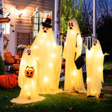 Tangkula 4 PCS Halloween Lighted Standing Ghost Family with Red & Warm White LED Lights