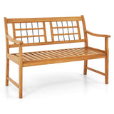 Tangkula Patio Acacia Wood Bench, Wooden 2-Person Outside Chair w/Curved Armrests