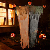 Tangkula 8.2 FT Halloween Hanging Pumpkin Ghost, Light-up Scary Prop for Haunted House with Red Glowing Eyes & Bendable Arms