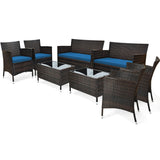 Tangkula 4-PCS or 8-PCS Patio Rattan Conversation Set, Outdoor Wicker Furniture Set with Tempered Glass Coffee Table &Thick Cushion