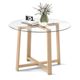 Tangkula 42" Round Glass Dining Table for 4-6, 0.3” Tempered Glass Tabletop with X-Shaped Rubber Wood Frame