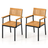 Tangkula Patio Dining Chair Set, Outdoor Chairs w/Metal and Acacia Wood Frame, Armrests