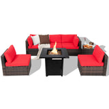 Tangkula 7 Pieces Patio Furniture Set with 28" 50000 BTU Propane Gas Fire Pit Table