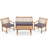 Tangkula 4 Piece Wood Patio Furniture Set, Outdoor Conversation Set w/Soft Seat Cushions