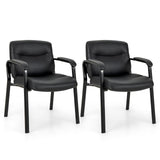 Tangkula Waiting Room Chairs, Upholstered PU Leather Conference Room Chairs with Padded Armrests, Black