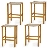 Tangkula 30 Inches high Acacia Wood Heavy Duty Bar Height Stools with PE Rattan Saddle Seat