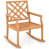 Tangkula Teak Wood Rocking Chair, Oversized Porch Rocker with Backrest and Slatted Seat (1/2, 32 x 28 x 35 Inch)