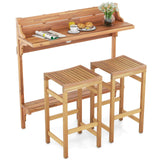 Tangkula Acacia Wood Balcony Table Set