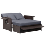 Tangkula Patio Rattan Daybed, Patiojoy Wicker Loveseat Sofa with 4-Postion Adjustable Backrest, Storage Ottoman, Cushions