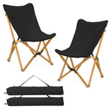 Tangkula Camping Chairs 2 Pack, Portable Folding Lawn Chair with Solid Bamboo Frame, Ultralight Canvas Seat