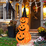 Tangkula 5 FT Lighted Halloween Collapsible Stacked Pumpkins with Witch Hat, 100 LED Lights