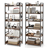 Tangkula 6-Tier Bookshelf, 70” Tall Industrial Bookcase w/Open Shelves & 4 Hooks