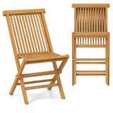 Tangkula Patio Folding Chairs Set of 2/4, Outdoor Teak Wood Chairs w/Slatted Seat & Backrest, X-Shaped Frame