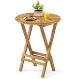 Tangkula Patio Folding Side Table, 23.5" Teak Wood Round End Table with Slatted Tabletop & X-Shaped Frame