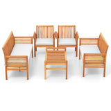 Tangkula 5 Piece Patio Furniture Set, Acacia Wood Conversation Set with 3-Seat Bench, Loveseat