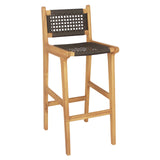 Tangkula Teak Wood Bar Chair, 30” Rattan Bar Stool with Backrest & Footrest