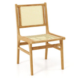 Tangkula Rattan Dining Chair, Farmhouse Kitchen Side Chairs w/Natural Cane Woven Backrest & Seat & Teak Wood Frame