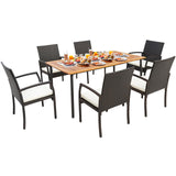 Tangkula 5-Piece Outdoor Dining Set with Acacia Wood Table & 4 Wicker Rattan Armrest Chairs