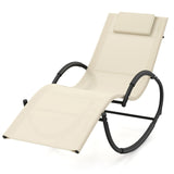 Tangkula Rocking Lounge Chair Outdoor, Zero Gravity Chaise Lounger with Removable Headrest, Fabric Backrest & Seat