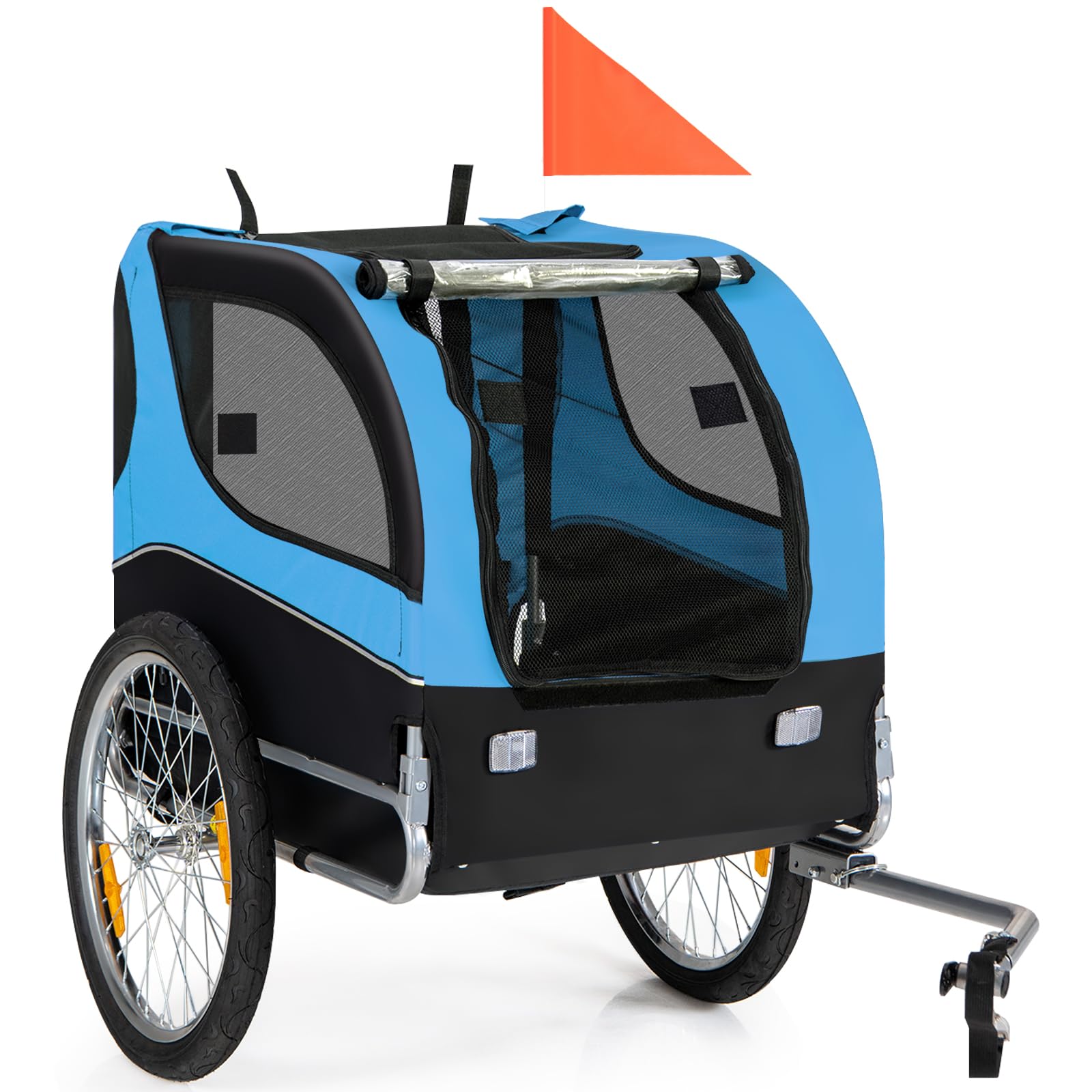Dog Bike Trailer Breathable Mesh Dog Cart 3 Entrances, Safety Flag