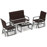 Tangkula 4 or 8 Pieces Patio Gliding Set, Wicker Swing Glider Furniture Set