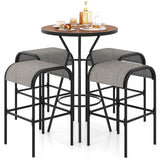 Tangkula 5 PCS Outdoor Bar Table Set, 28” Round Bar Height Table with 4 Bar Stools