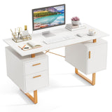 Tangkula White Desk with Storage Drawers & Cabinet, Home Office Computer Workstation with Floating Desktop