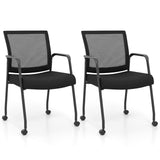 Tangkula Rolling Conference Room Chairs, Mobile Reception Chairs Office Guest Chairs with Integrated Armrests