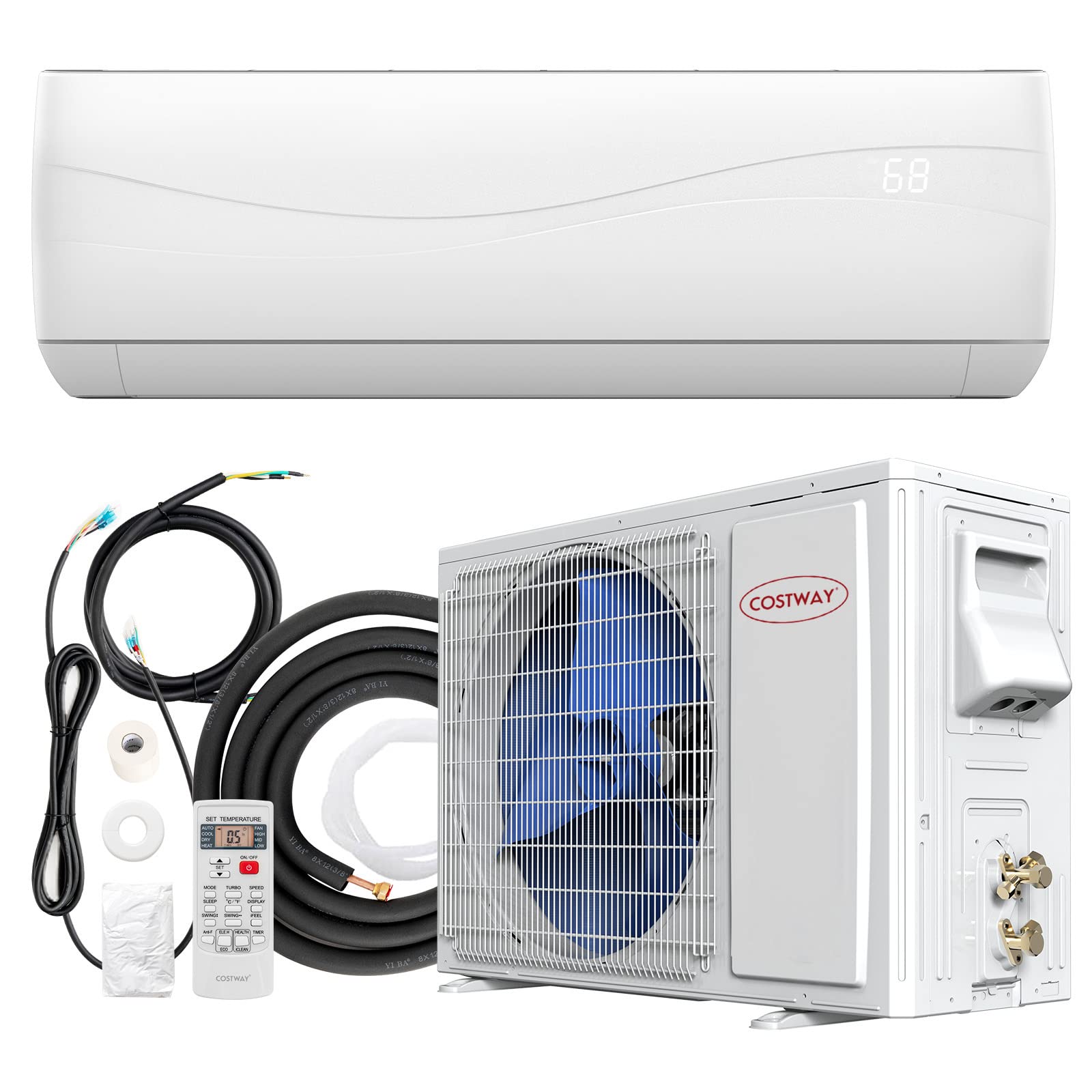 9000BTU Split Air Conditioner & Heater, 17 SEER2 208V-230V Energy Efficient Wall Mount AC Unit w/Heat Pump, Inverter System