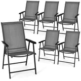 Tangkula Set of 2 Patio Folding Chairs, Fabric Dining Chairs with High Back & Armrests