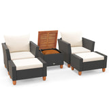 Tangkula 5 Pieces Patio Furniture Set, PE Rattan Chairs with Storage Table