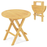 Tangkula Patio Folding Side Table, Teak Wood Round Coffee Table w/X-Shaped Legs & Slatted Tabletop, 20"D x 20"W x 20"H