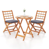 Tangkula 3 Piece Patio Wood Bistro Set, Folding Table Chair Set w/Soft Seat Cushions