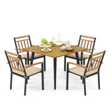 Tangkula 5 Pieces Patio Dining Set, Outdoor Dining Table and Chairs with Cushions, Square Acacia Wood Dining Table with Umbrella Hole