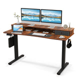 Tangkula Standing Desk with Drawers, Electric Stand-up Desk with Monitor Stand