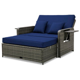 Tangkula Patio Rattan Daybed, Patiojoy Wicker Loveseat Sofa with 4-Postion Adjustable Backrest, Storage Ottoman, Cushions