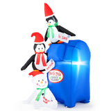 Tangkula 6 FT Lighted Christmas Inflatable Decoration, Inflatable North Pole Mailbox with Penguins and Snowman