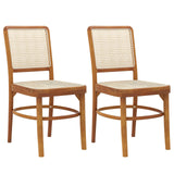 Tangkula Boho Dining Chairs, Natural Rattan Living Room Chairs with Teak Wood Structure & Footrests