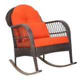 Patio Wicker Rocking Chair, Outdoor PE Rattan Rocker with Seat and Back Cushion